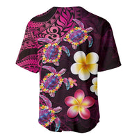 Hawaiian Turtles and Plumeria Baseball Jersey Polynesian Art Tribal Tattoo Cerise LT03 - Polynesian Pride