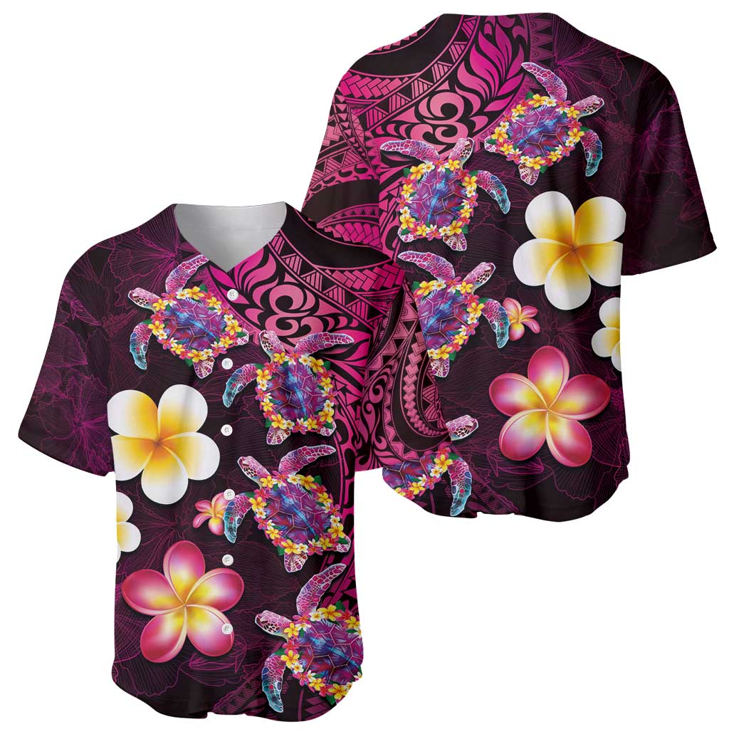 Hawaiian Turtles and Plumeria Baseball Jersey Polynesian Art Tribal Tattoo Cerise LT03 - Polynesian Pride