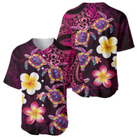 Hawaiian Turtles and Plumeria Baseball Jersey Polynesian Art Tribal Tattoo Cerise LT03 - Polynesian Pride