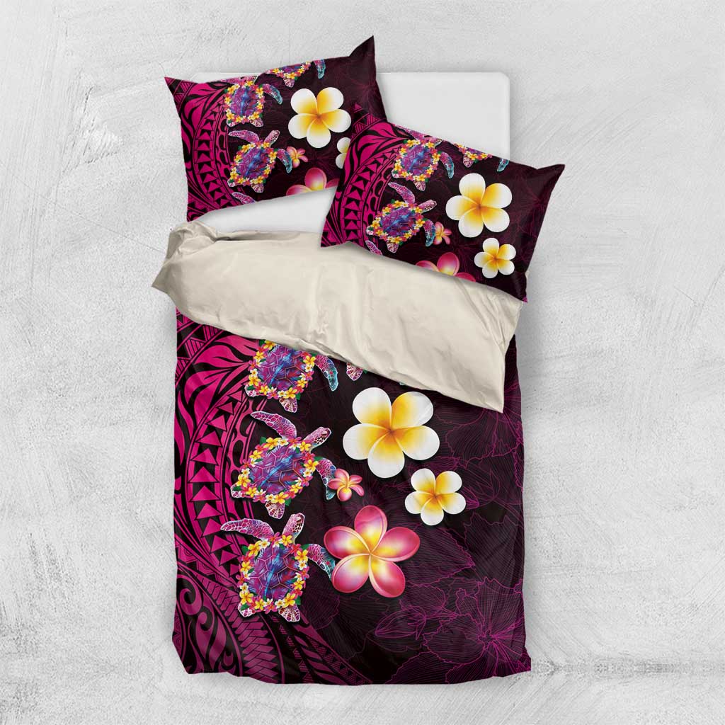 Hawaiian Turtles and Plumeria Bedding Set Polynesian Art Tribal Tattoo Cerise LT03 US Twin 172cm x 218cm Pink - Polynesian Pride