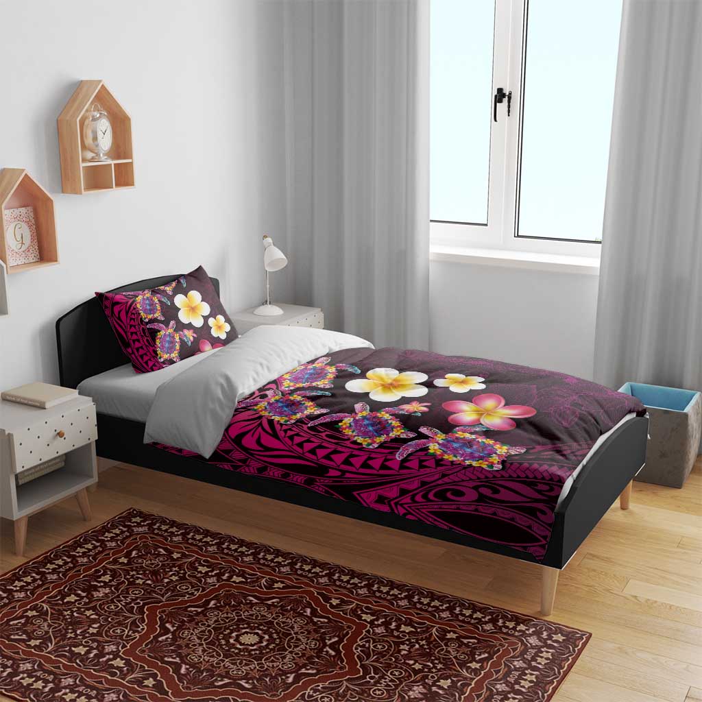 Hawaiian Turtles and Plumeria Bedding Set Polynesian Art Tribal Tattoo Cerise LT03 - Polynesian Pride