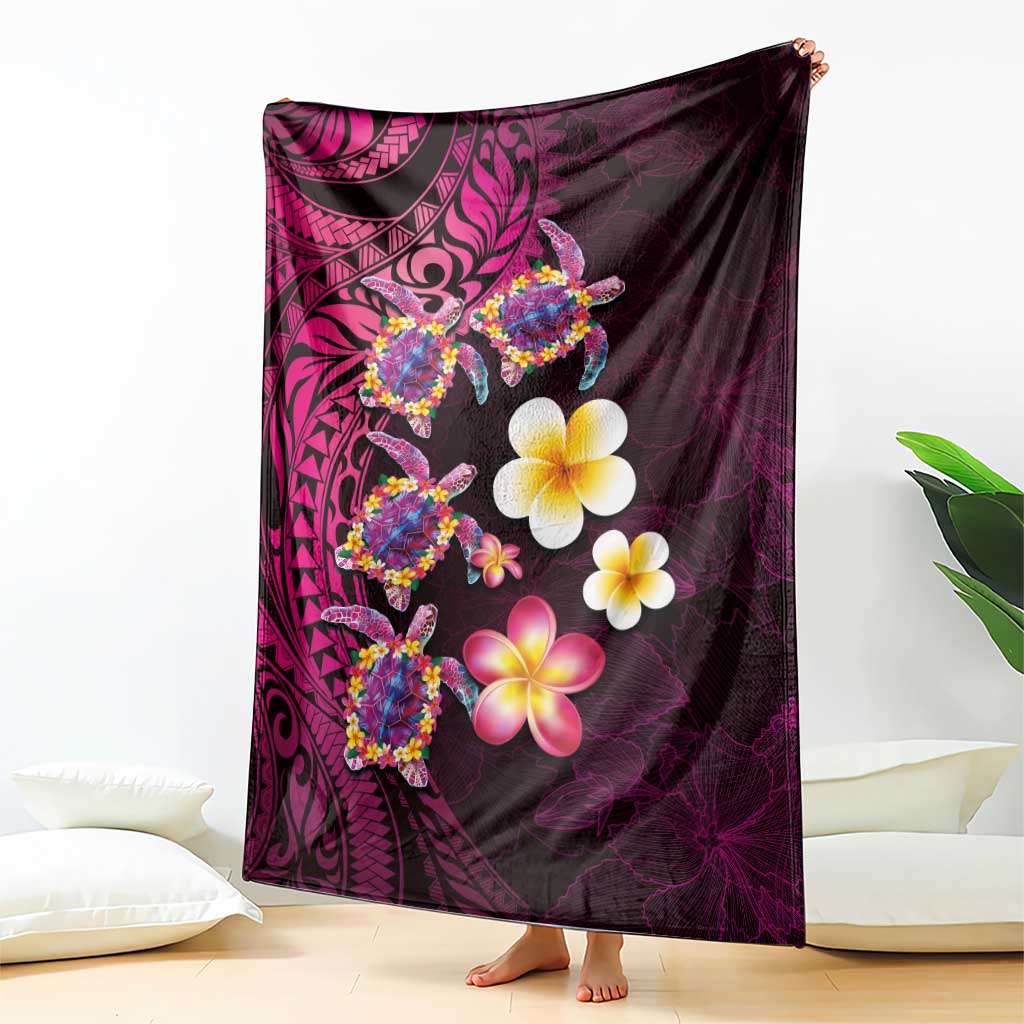 Hawaiian Turtles and Plumeria Blanket Polynesian Art Tribal Tattoo Cerise