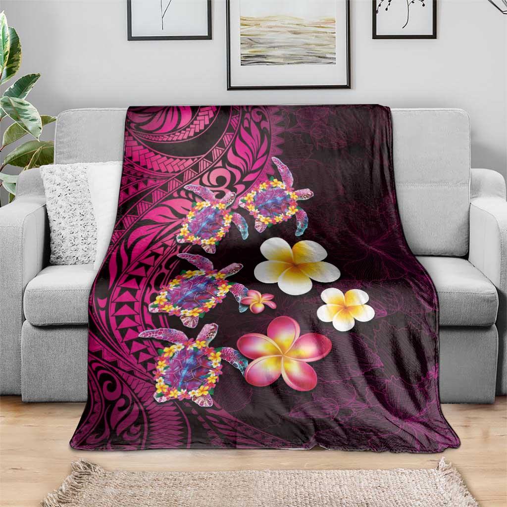 Hawaiian Turtles and Plumeria Blanket Polynesian Art Tribal Tattoo Cerise