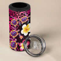 Hawaiian Turtles and Plumeria 4 in 1 Can Cooler Tumbler Polynesian Art Tribal Tattoo Cerise