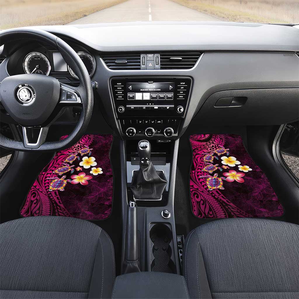 Hawaiian Turtles and Plumeria Car Mats Polynesian Art Tribal Tattoo Cerise
