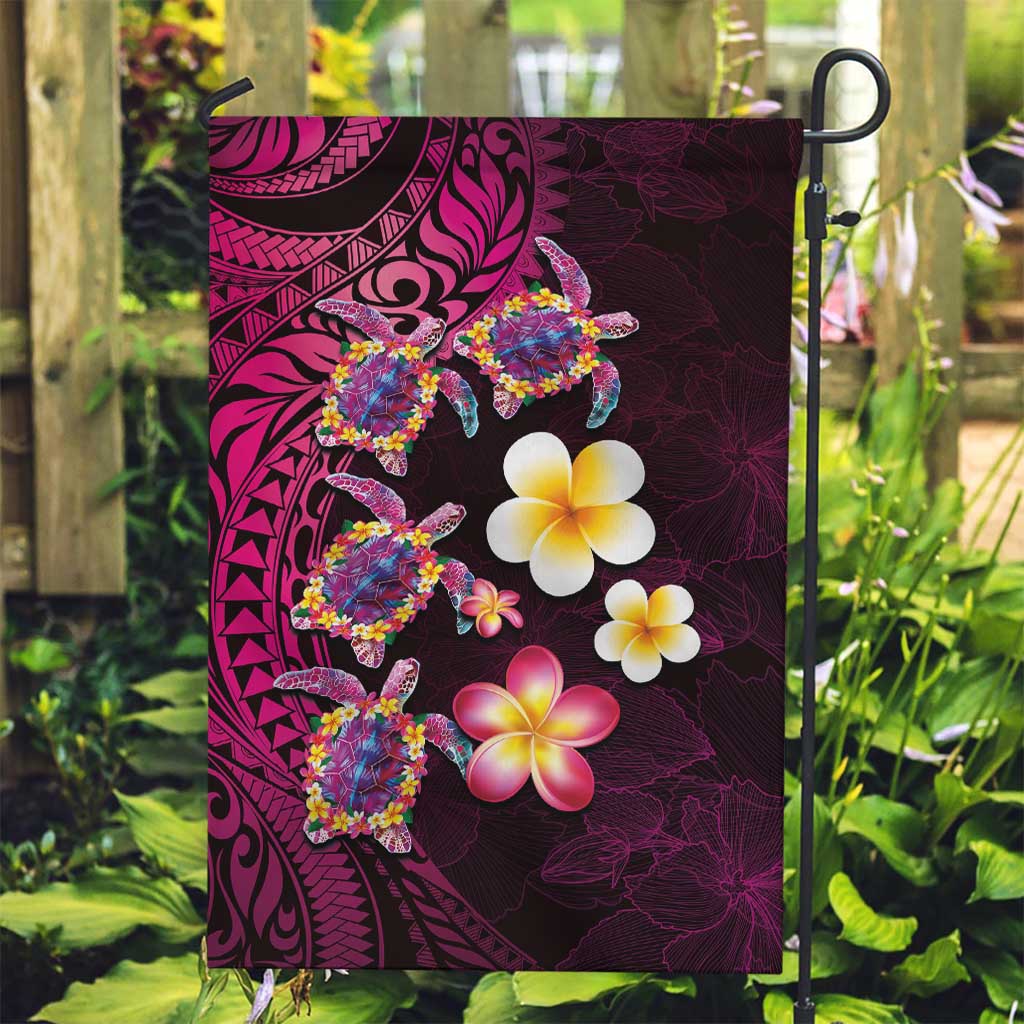 Hawaiian Turtles and Plumeria Garden Flag Polynesian Art Tribal Tattoo Cerise