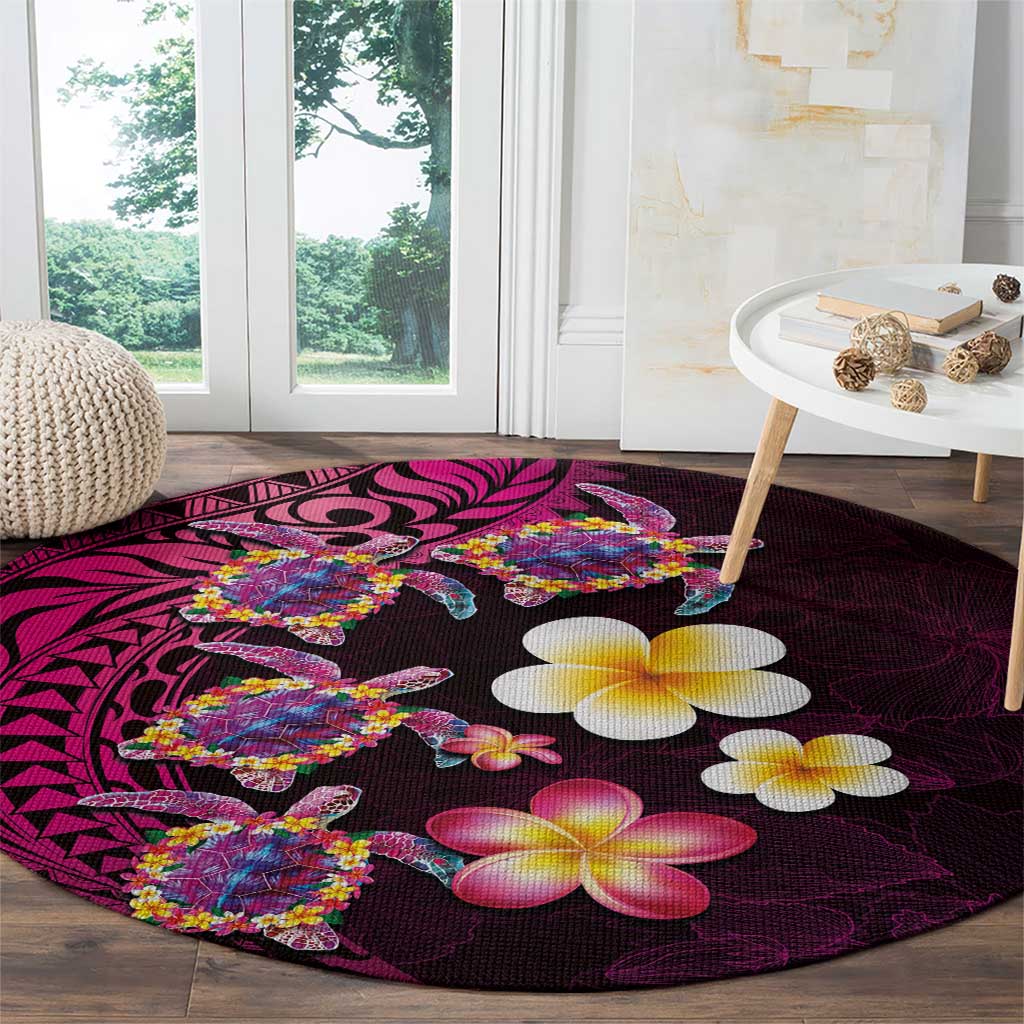 Hawaiian Turtles and Plumeria Round Carpet Polynesian Art Tribal Tattoo Cerise LT03 - Polynesian Pride