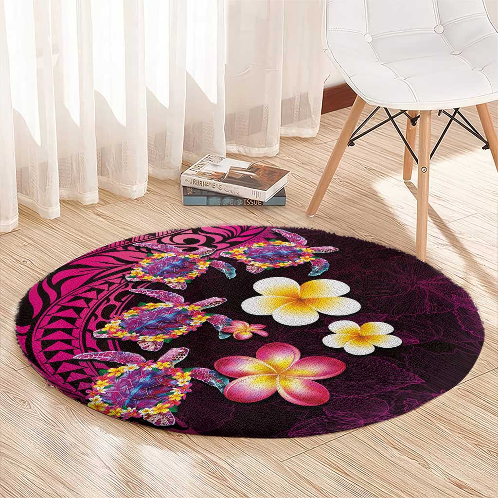 Hawaiian Turtles and Plumeria Round Carpet Polynesian Art Tribal Tattoo Cerise LT03 - Polynesian Pride
