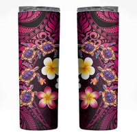 Hawaiian Turtles and Plumeria Skinny Tumbler Polynesian Art Tribal Tattoo Cerise