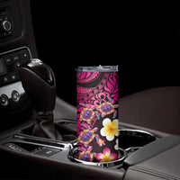 Hawaiian Turtles and Plumeria Skinny Tumbler Polynesian Art Tribal Tattoo Cerise