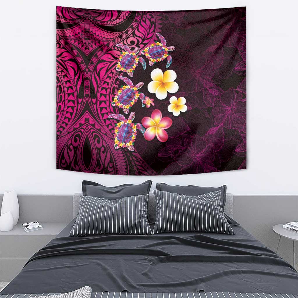 Hawaiian Turtles and Plumeria Tapestry Polynesian Art Tribal Tattoo Cerise LT03 - Polynesian Pride