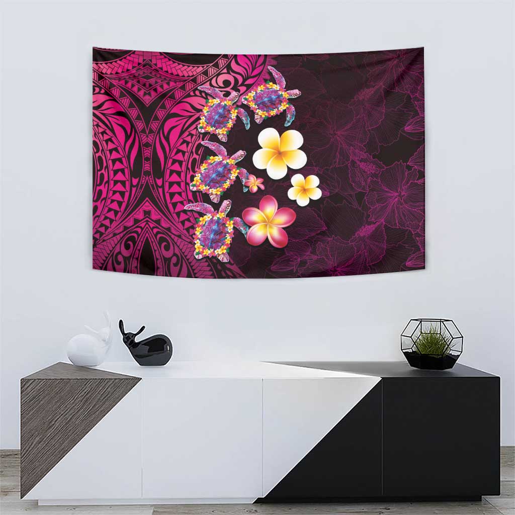 Hawaiian Turtles and Plumeria Tapestry Polynesian Art Tribal Tattoo Cerise LT03 - Polynesian Pride