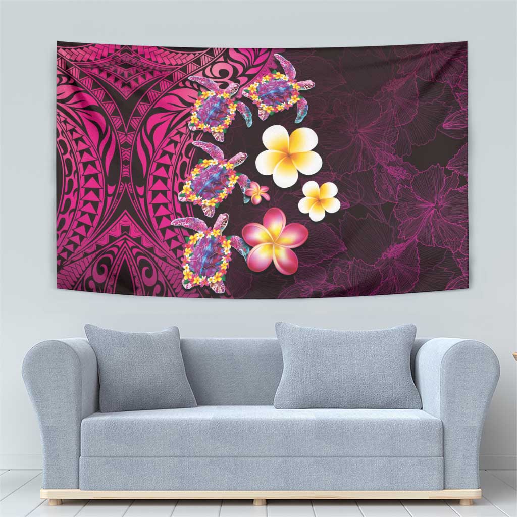 Hawaiian Turtles and Plumeria Tapestry Polynesian Art Tribal Tattoo Cerise LT03 - Polynesian Pride