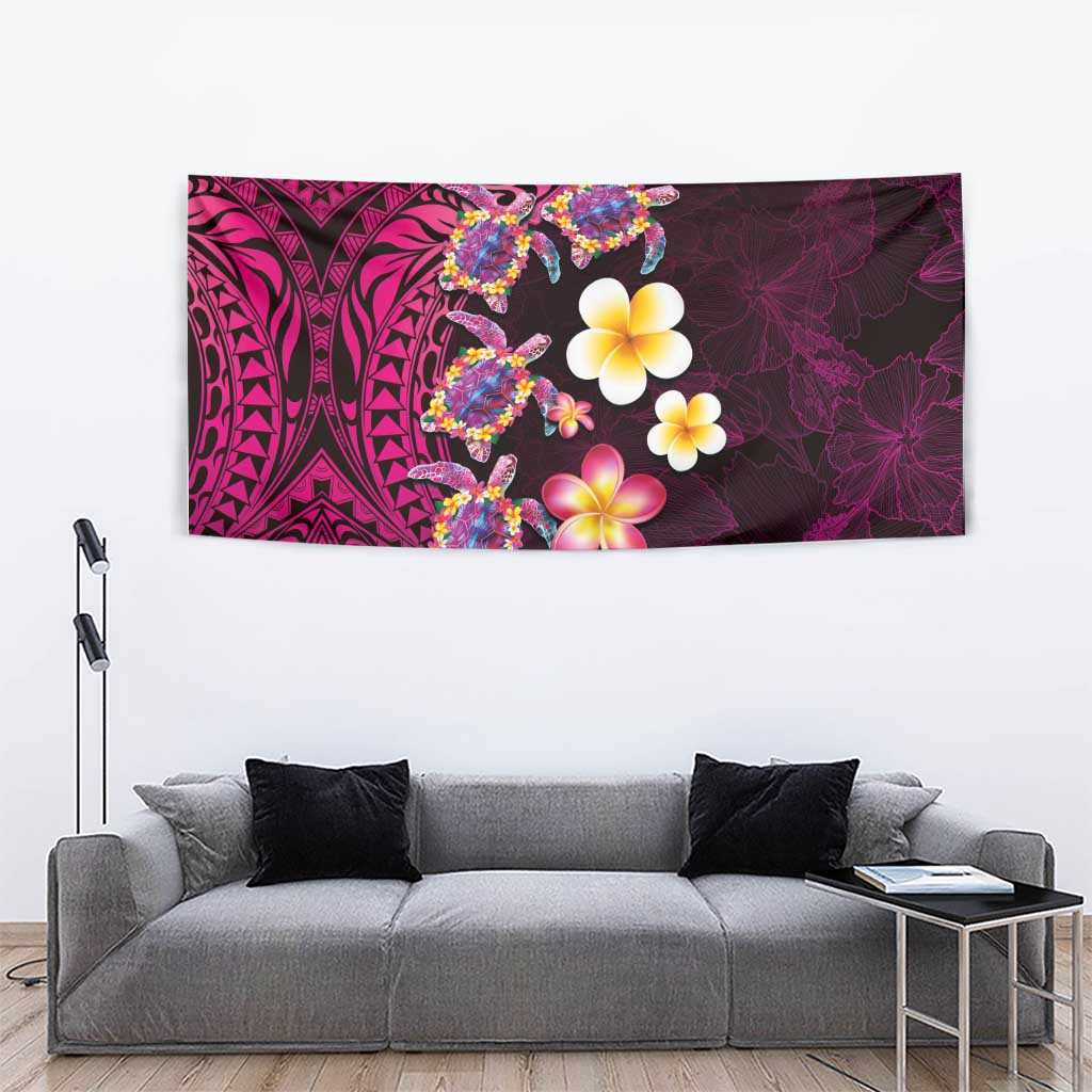 Hawaiian Turtles and Plumeria Tapestry Polynesian Art Tribal Tattoo Cerise LT03 - Polynesian Pride
