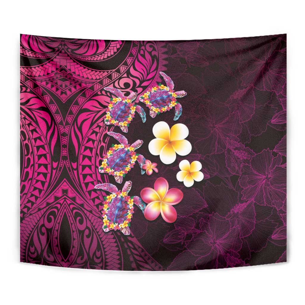 Hawaiian Turtles and Plumeria Tapestry Polynesian Art Tribal Tattoo Cerise LT03 - Polynesian Pride