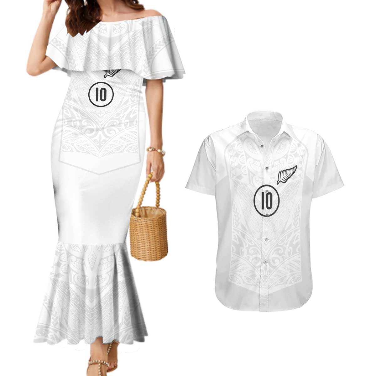Custom New Zealand Football Couples Matching Mermaid Dress and Hawaiian Shirt The Whites-Sporty T90 Style - Polynesian Pride