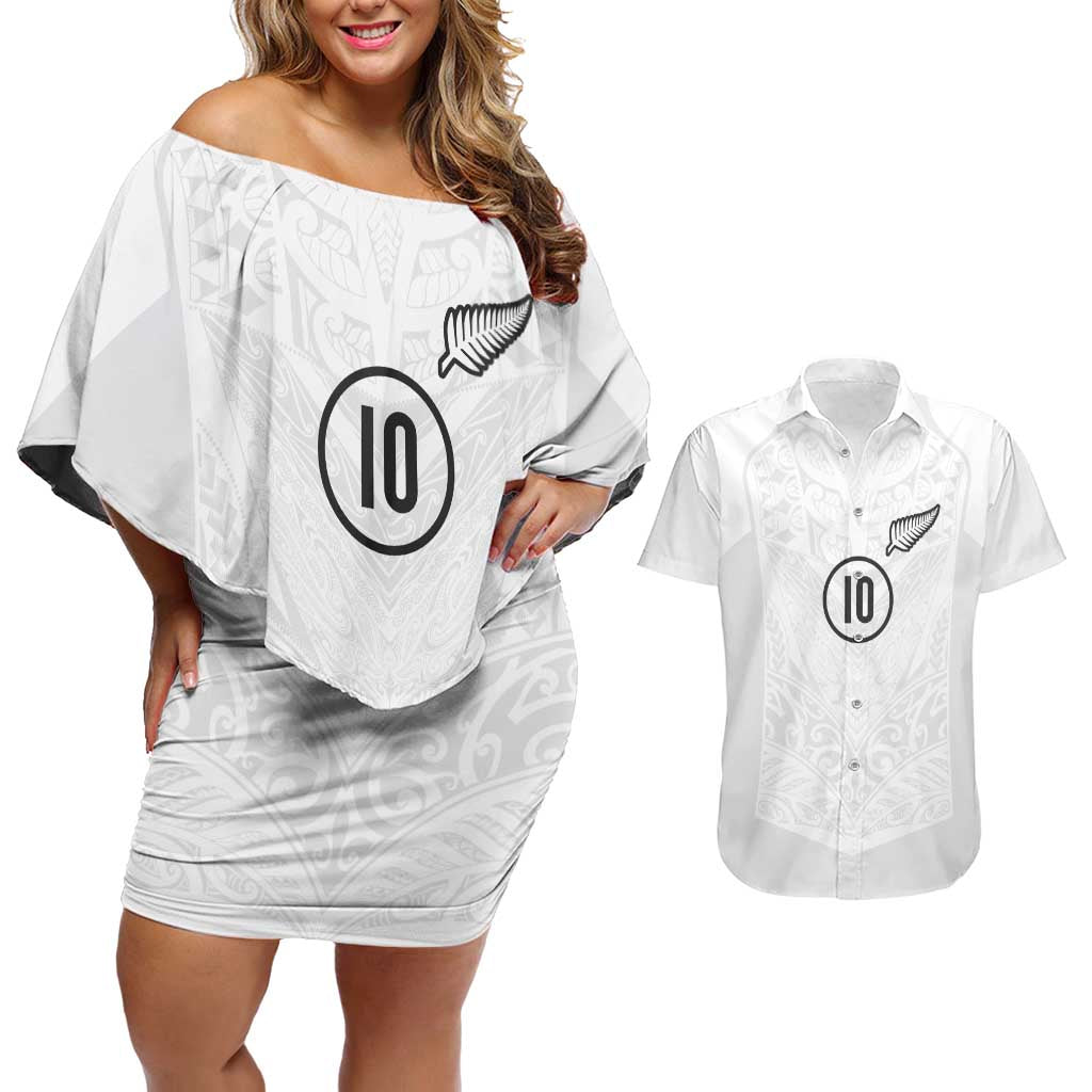 Custom New Zealand Football Couples Matching Off Shoulder Short Dress and Hawaiian Shirt The Whites-Sporty T90 Style - Polynesian Pride