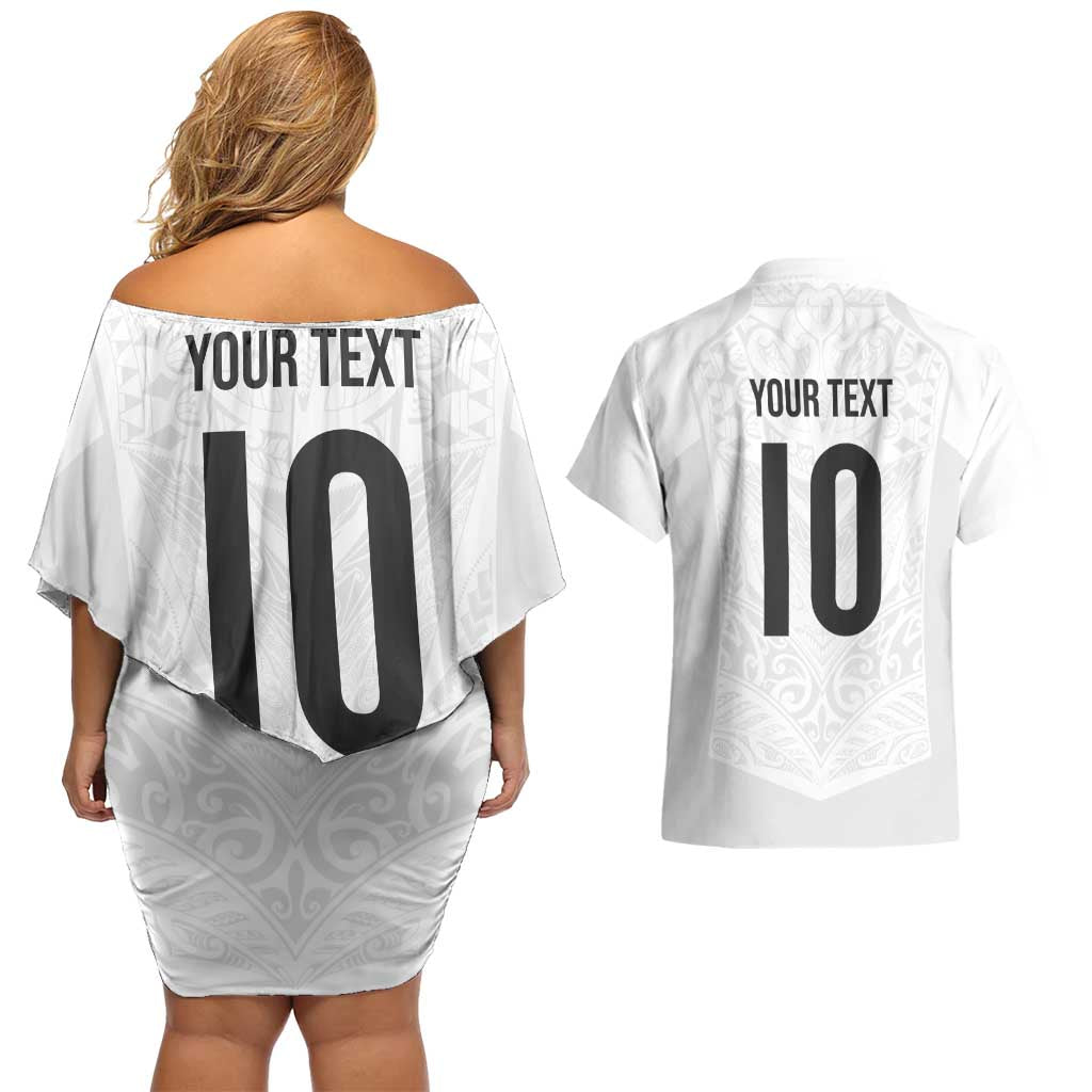 Custom New Zealand Football Couples Matching Off Shoulder Short Dress and Hawaiian Shirt The Whites-Sporty T90 Style - Polynesian Pride