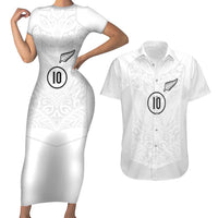 Custom New Zealand Football Couples Matching Short Sleeve Bodycon Dress and Hawaiian Shirt The Whites-Sporty T90 Style LT03 White - Polynesian Pride