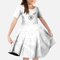 Custom New Zealand Football Family Matching Off Shoulder Maxi Dress and Hawaiian Shirt The Whites-Sporty T90 Style LT03 Daughter's Dress White - Polynesian Pride