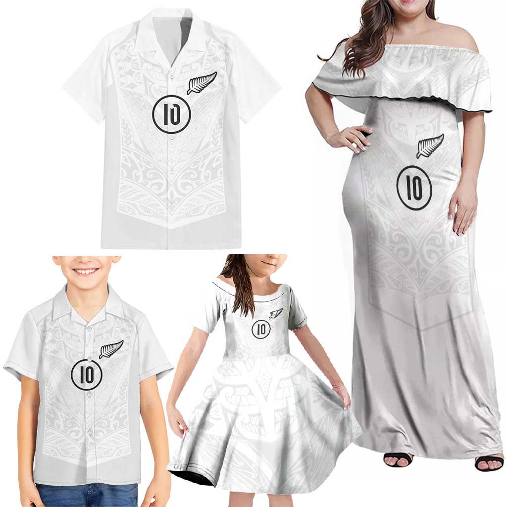 Custom New Zealand Football Family Matching Off Shoulder Maxi Dress and Hawaiian Shirt The Whites-Sporty T90 Style LT03 - Polynesian Pride