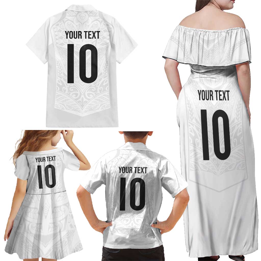 Custom New Zealand Football Family Matching Off Shoulder Maxi Dress and Hawaiian Shirt The Whites-Sporty T90 Style LT03 - Polynesian Pride
