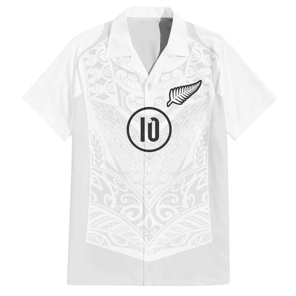 Custom New Zealand Football Family Matching Off Shoulder Maxi Dress and Hawaiian Shirt The Whites-Sporty T90 Style LT03 Dad's Shirt - Short Sleeve White - Polynesian Pride