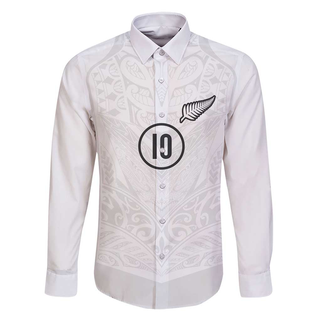 Custom New Zealand Football Family Matching Off Shoulder Maxi Dress and Hawaiian Shirt The Whites-Sporty T90 Style LT03 Dad's Shirt - Long Sleeve White - Polynesian Pride