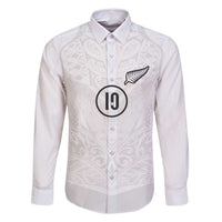 Custom New Zealand Football Family Matching Off Shoulder Maxi Dress and Hawaiian Shirt The Whites-Sporty T90 Style LT03 Dad's Shirt - Long Sleeve White - Polynesian Pride