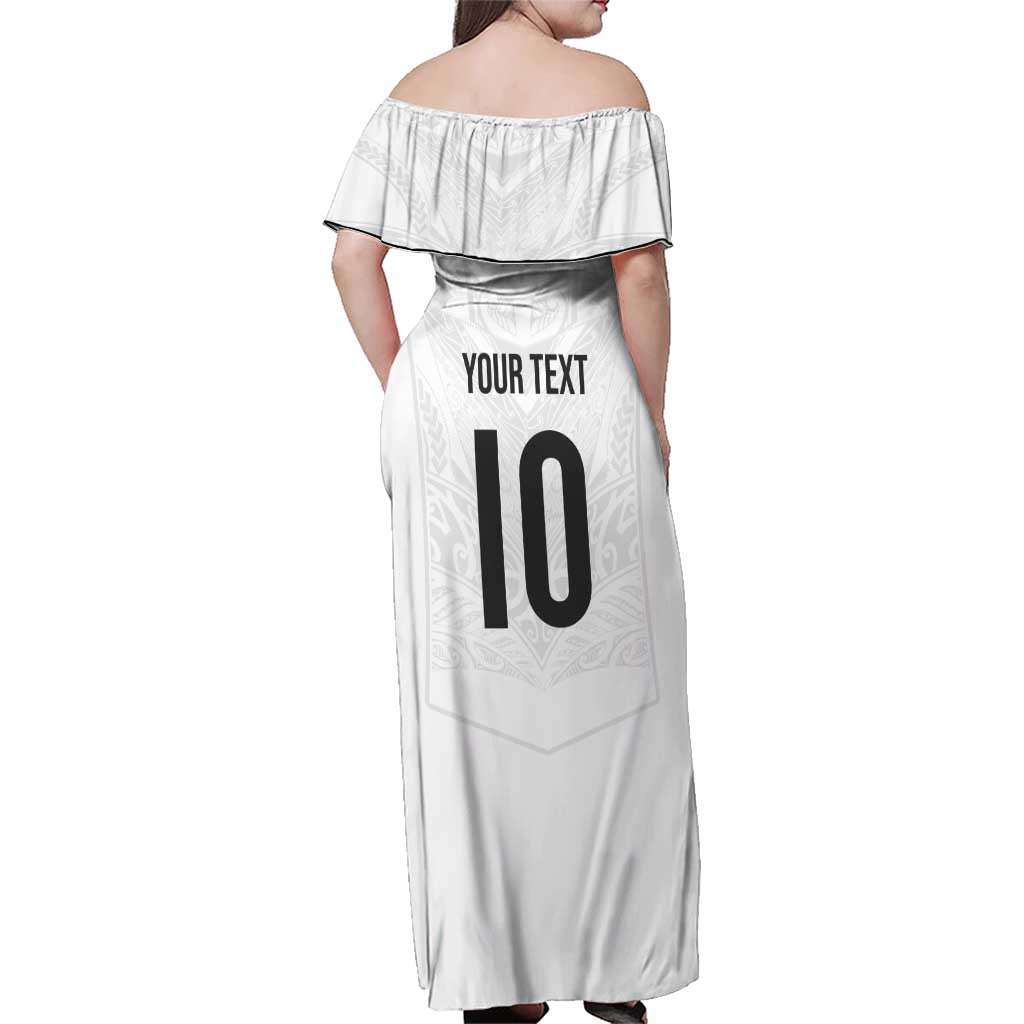 Custom New Zealand Football Family Matching Off Shoulder Maxi Dress and Hawaiian Shirt The Whites-Sporty T90 Style LT03 - Polynesian Pride