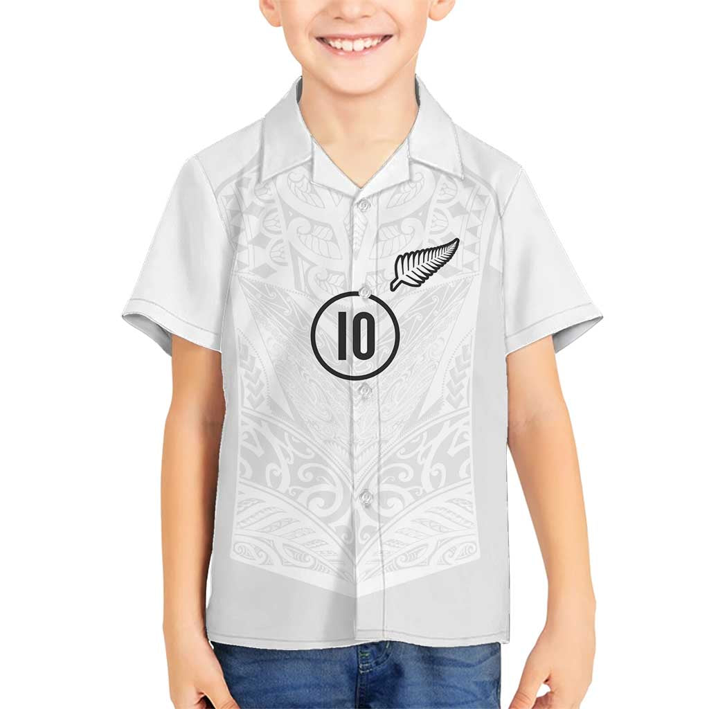 Custom New Zealand Football Family Matching Off Shoulder Maxi Dress and Hawaiian Shirt The Whites-Sporty T90 Style LT03 Son's Shirt White - Polynesian Pride