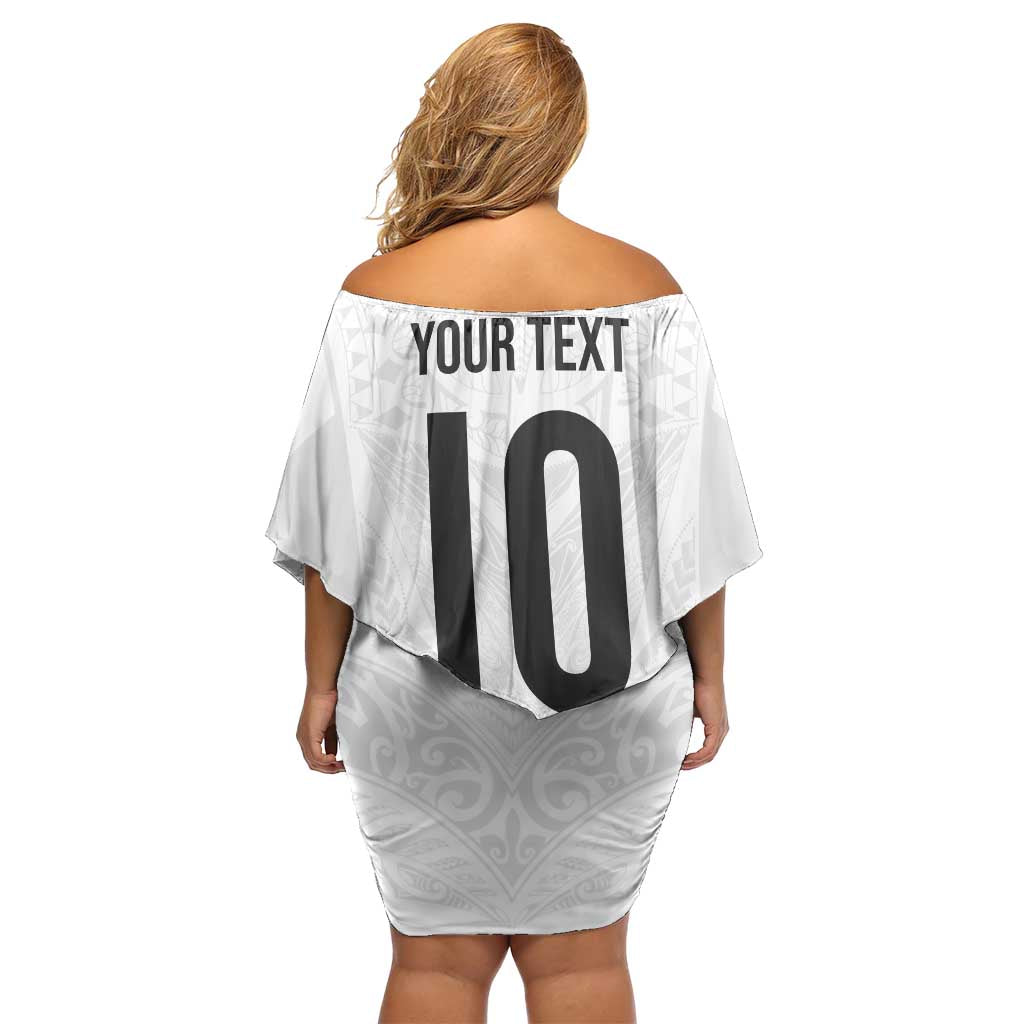 Custom New Zealand Football Family Matching Off Shoulder Short Dress and Hawaiian Shirt The Whites-Sporty T90 Style - Polynesian Pride