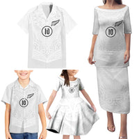 Custom New Zealand Football Family Matching Puletasi and Hawaiian Shirt The Whites-Sporty T90 Style - Polynesian Pride
