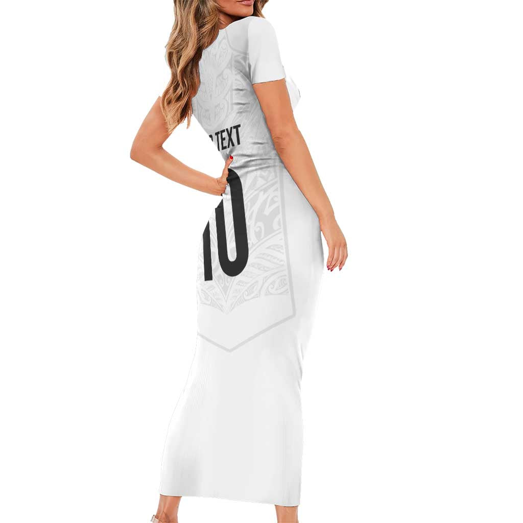 Custom New Zealand Football Family Matching Short Sleeve Bodycon Dress and Hawaiian Shirt The Whites-Sporty T90 Style - Polynesian Pride