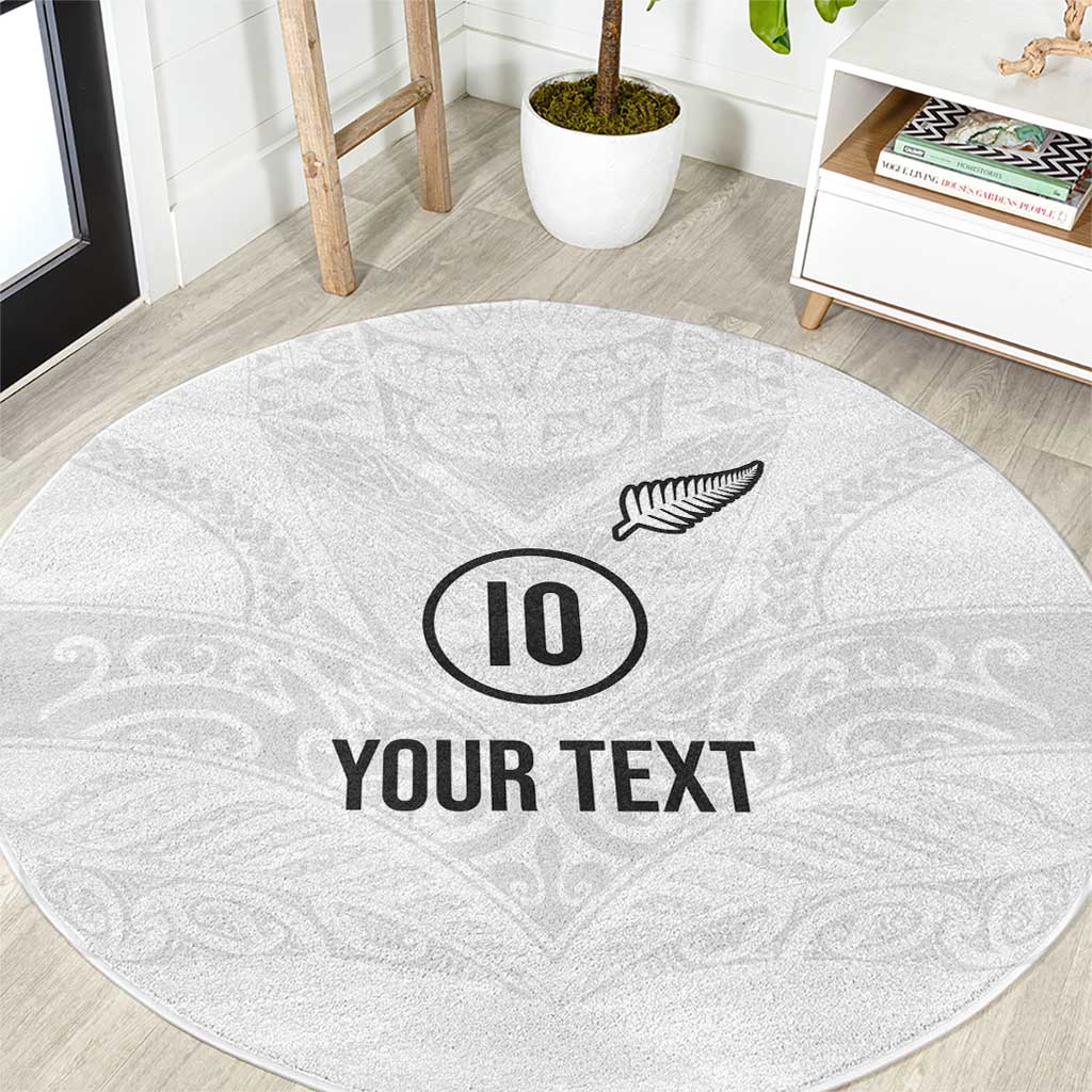 Custom New Zealand Football Round Carpet The Whites-Sporty T90 Style LT03 White - Polynesian Pride