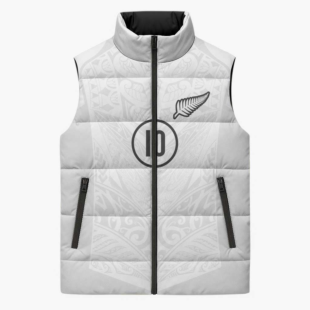 Custom New Zealand Football Sleeveless Puffer Jacket The Whites-Sporty T90 Style LT03 Unisex White - Polynesian Pride