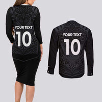 Custom Aotearoa Rugby Couples Matching Long Sleeve Bodycon Dress and Long Sleeve Button Shirt The Blacks-Sporty T90 Style LT03 - Polynesian Pride