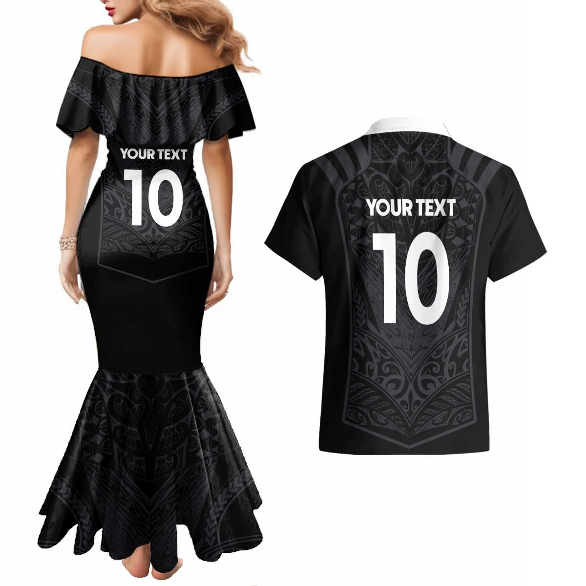 Custom Aotearoa Rugby Couples Matching Mermaid Dress and Hawaiian Shirt The Blacks-Sporty T90 Style LT03 - Polynesian Pride