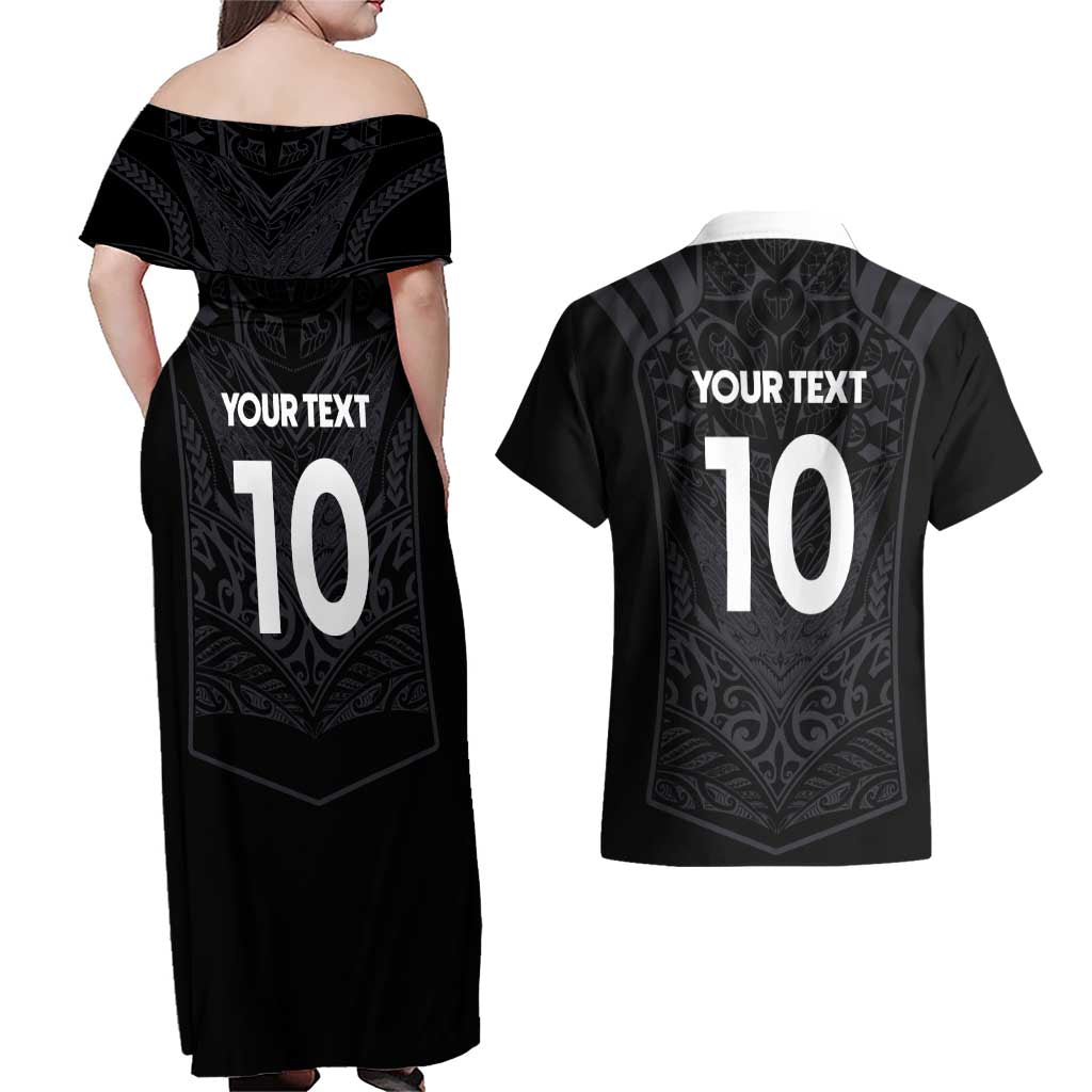 Custom Aotearoa Rugby Couples Matching Off Shoulder Maxi Dress and Hawaiian Shirt The Blacks-Sporty T90 Style LT03 - Polynesian Pride