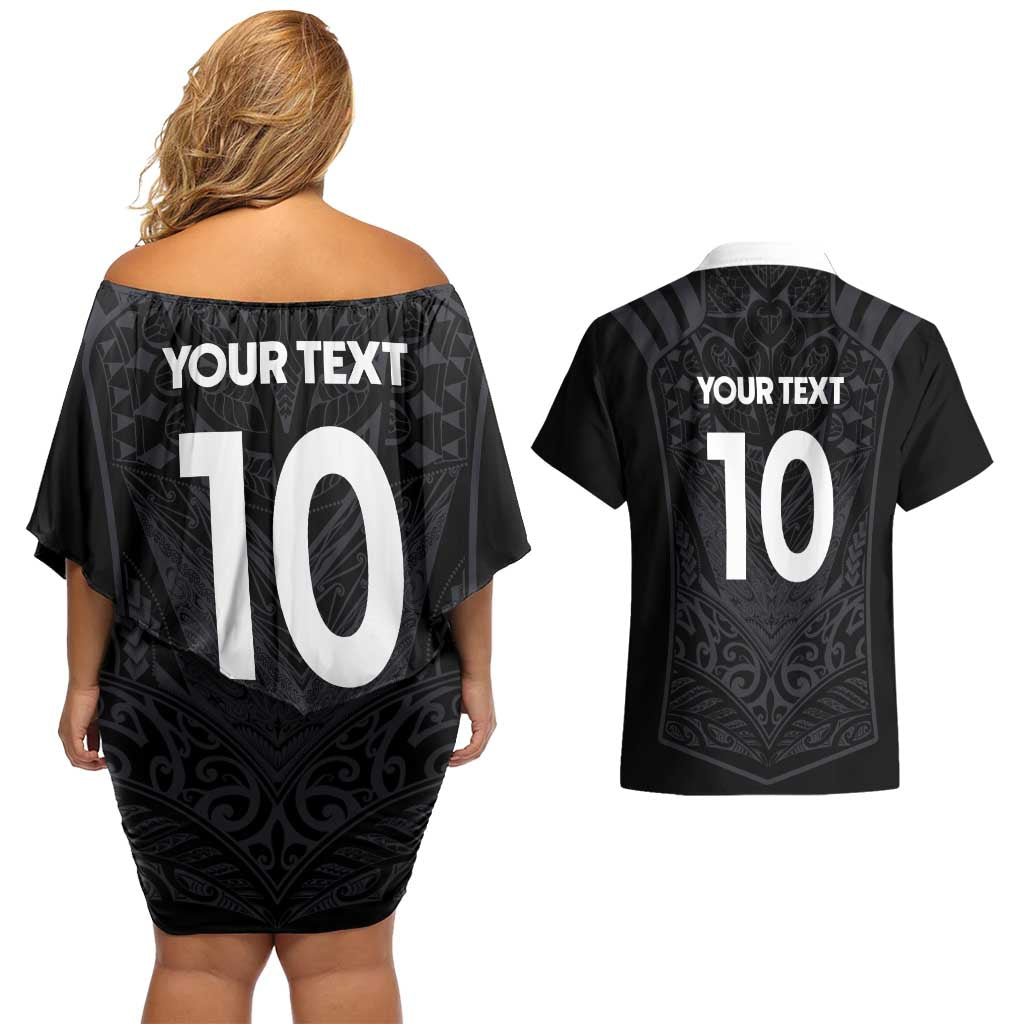 Custom Aotearoa Rugby Couples Matching Off Shoulder Short Dress and Hawaiian Shirt The Blacks-Sporty T90 Style LT03 - Polynesian Pride