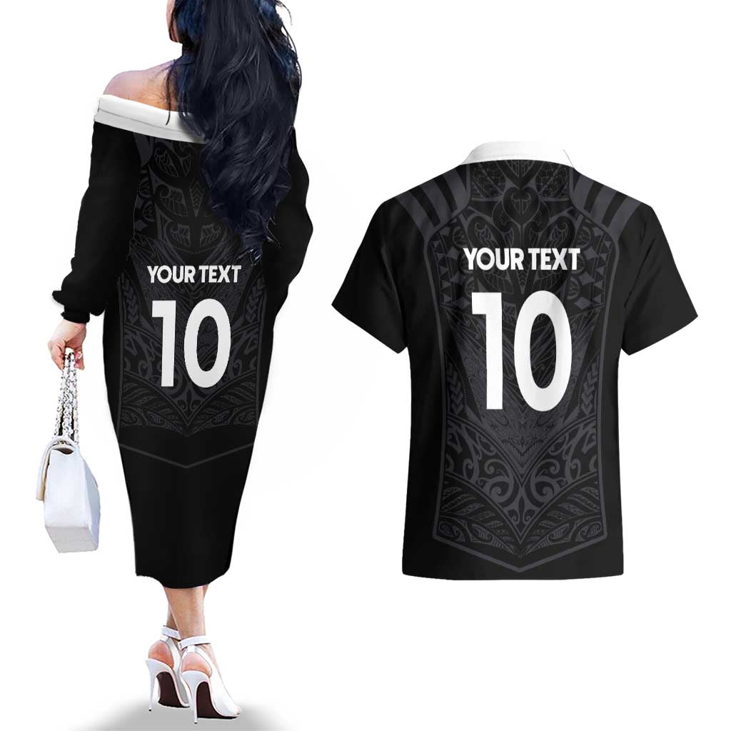 Custom Aotearoa Rugby Couples Matching Off The Shoulder Long Sleeve Dress and Hawaiian Shirt The Blacks-Sporty T90 Style - Polynesian Pride