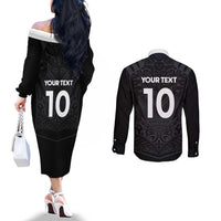 Custom Aotearoa Rugby Couples Matching Off The Shoulder Long Sleeve Dress and Long Sleeve Button Shirt The Blacks-Sporty T90 Style - Polynesian Pride