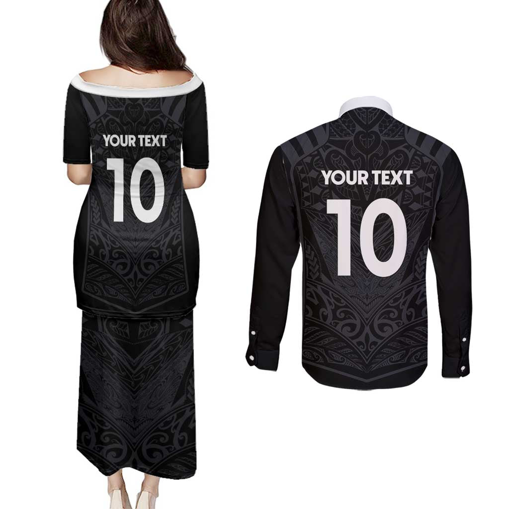 Custom Aotearoa Rugby Couples Matching Puletasi and Long Sleeve Button Shirt The Blacks-Sporty T90 Style LT03 - Polynesian Pride
