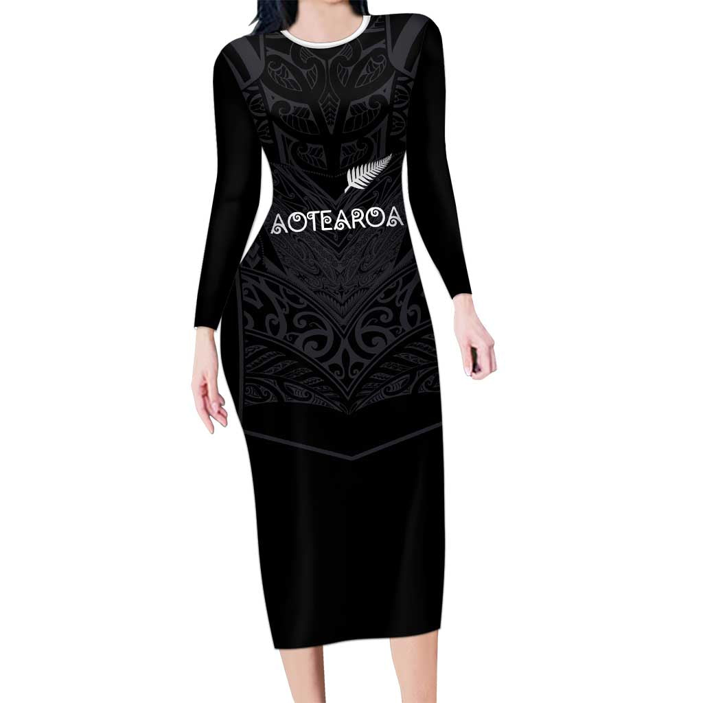 Custom Aotearoa Rugby Family Matching Long Sleeve Bodycon Dress and Hawaiian Shirt The Blacks-Sporty T90 Style - Polynesian Pride