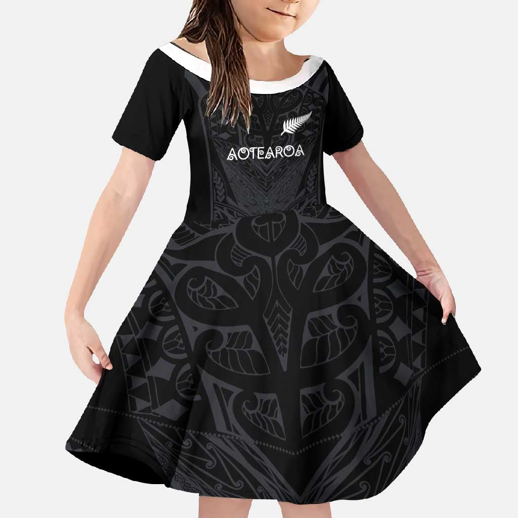 Custom Aotearoa Rugby Family Matching Off Shoulder Maxi Dress and Hawaiian Shirt The Blacks-Sporty T90 Style - Polynesian Pride
