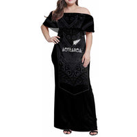 Custom Aotearoa Rugby Family Matching Off Shoulder Maxi Dress and Hawaiian Shirt The Blacks-Sporty T90 Style - Polynesian Pride