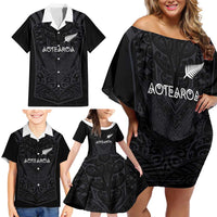 Custom Aotearoa Rugby Family Matching Off Shoulder Short Dress and Hawaiian Shirt The Blacks-Sporty T90 Style LT03 - Polynesian Pride