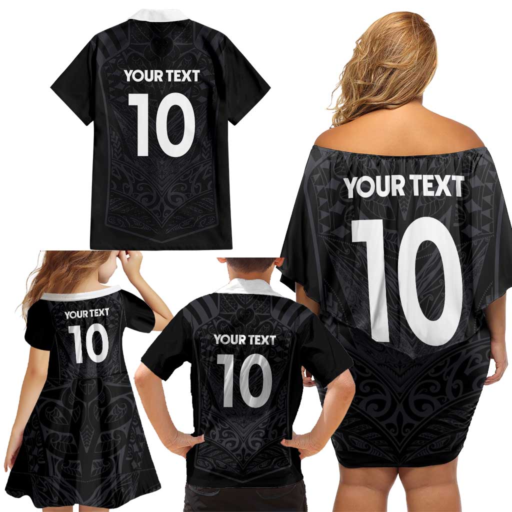 Custom Aotearoa Rugby Family Matching Off Shoulder Short Dress and Hawaiian Shirt The Blacks-Sporty T90 Style LT03 - Polynesian Pride