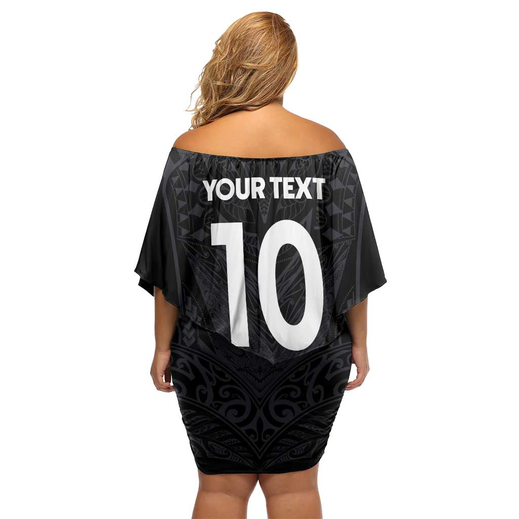 Custom Aotearoa Rugby Family Matching Off Shoulder Short Dress and Hawaiian Shirt The Blacks-Sporty T90 Style LT03 - Polynesian Pride