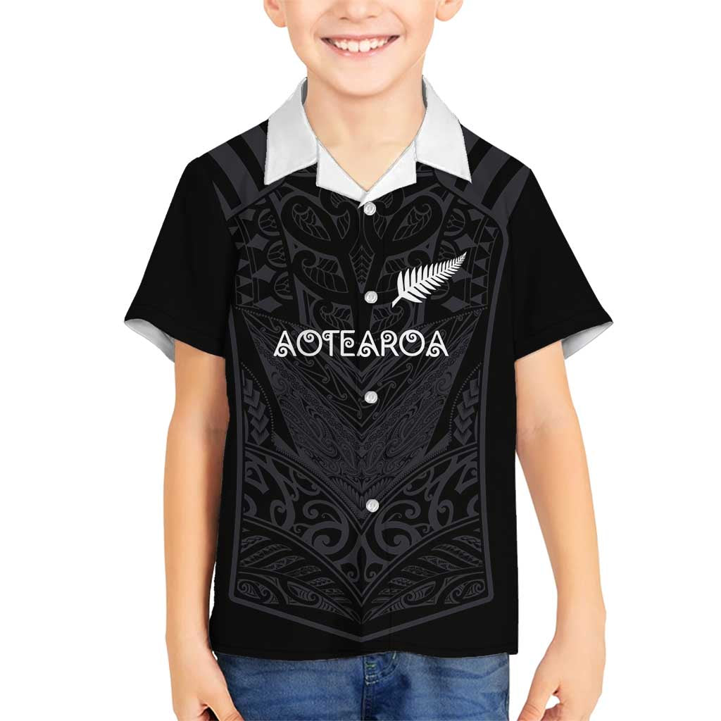 Custom Aotearoa Rugby Family Matching Off Shoulder Short Dress and Hawaiian Shirt The Blacks-Sporty T90 Style LT03 Son's Shirt Black - Polynesian Pride